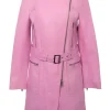 womens-pink-faux-leather-trench-coat
