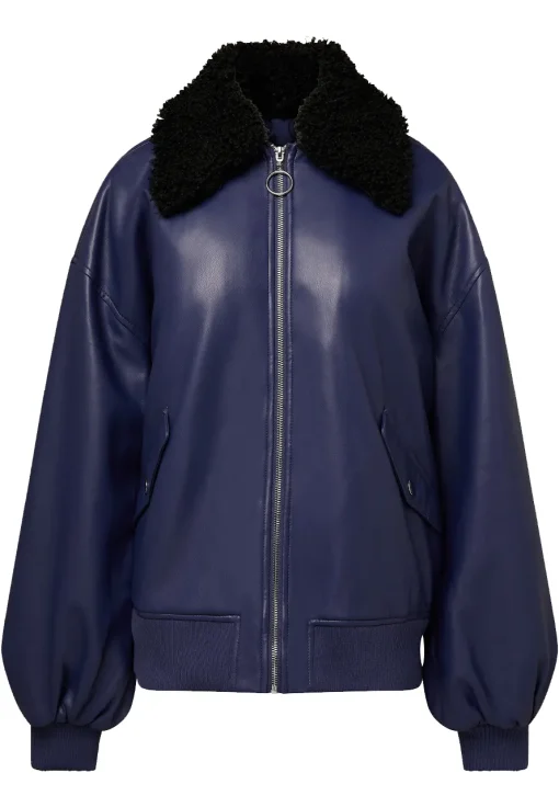 womens-purple-faux-leather-shearling-collar-bomber-jacket