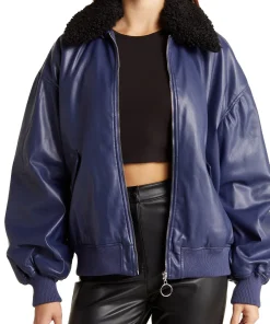 womens-purple-faux-leather-shearling-collar-bomber-jacket