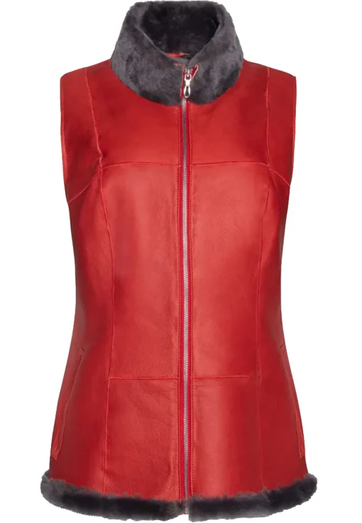 womens-red-faux-leather-merino-shearling-vest