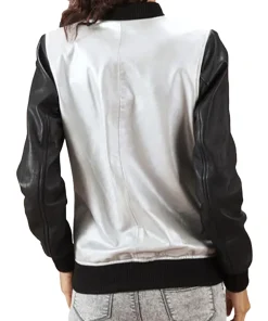 womens-silver-faux-leather-bomber-jacket-with-black-sleeves