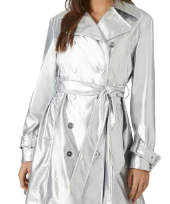 womens-silver-faux-leather-trench-coat