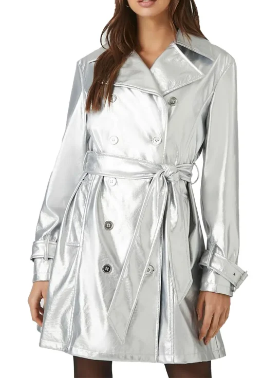 womens-silver-faux-leather-trench-coat