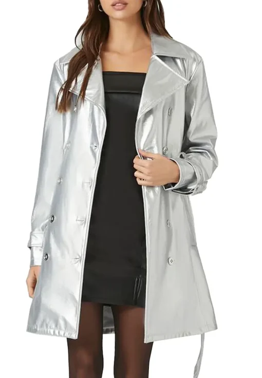 womens-silver-faux-leather-trench-coat