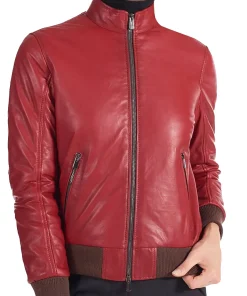 womens-soft-red-faux-leather-bomber-jacket