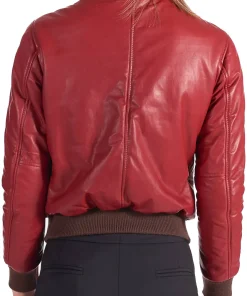 womens-soft-red-faux-leather-bomber-jacket