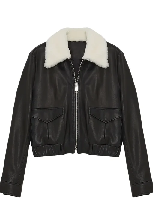 womens-sporty-shearling-collar-black-faux-leather-bomber-jacket