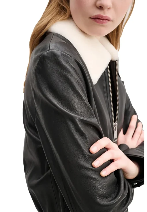 womens-sporty-shearling-collar-black-faux-leather-bomber-jacket