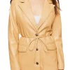 womens-tan-faux-leather-belted-blazer