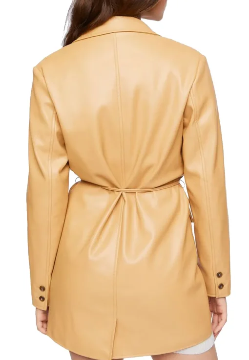 womens-tan-faux-leather-belted-blazer
