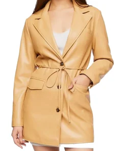 womens-tan-faux-leather-belted-blazer