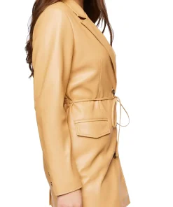 womens-tan-faux-leather-belted-blazer