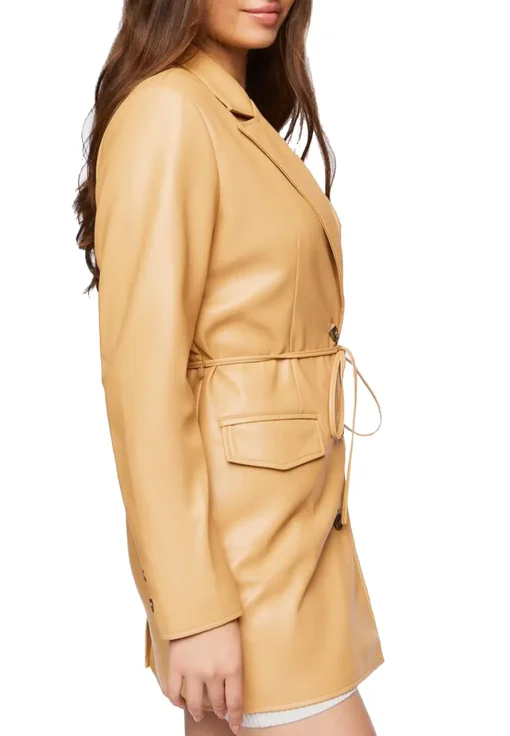 womens-tan-faux-leather-belted-blazer