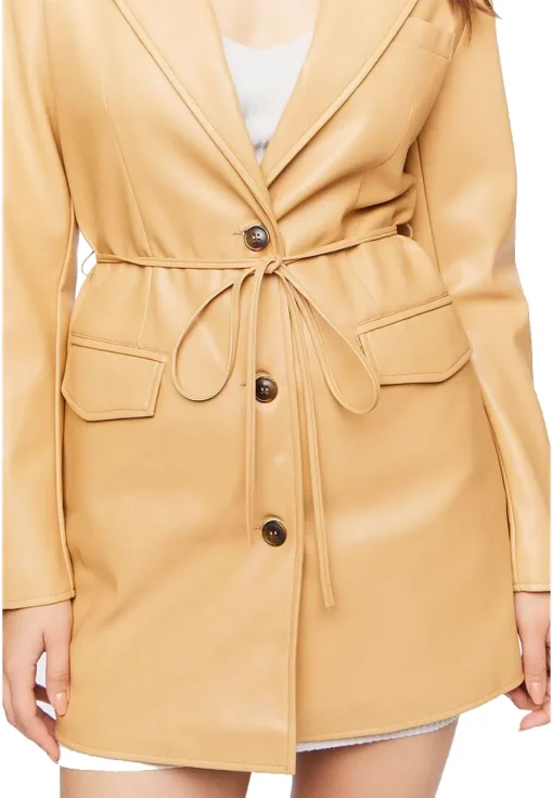 womens-tan-faux-leather-belted-blazer