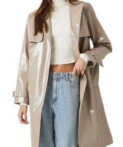 womens-taupe-belted-faux-leather-trench-coat