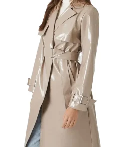 womens-taupe-belted-faux-leather-trench-coat