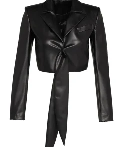 womens-tie-detailed-black-faux-leather-jacket