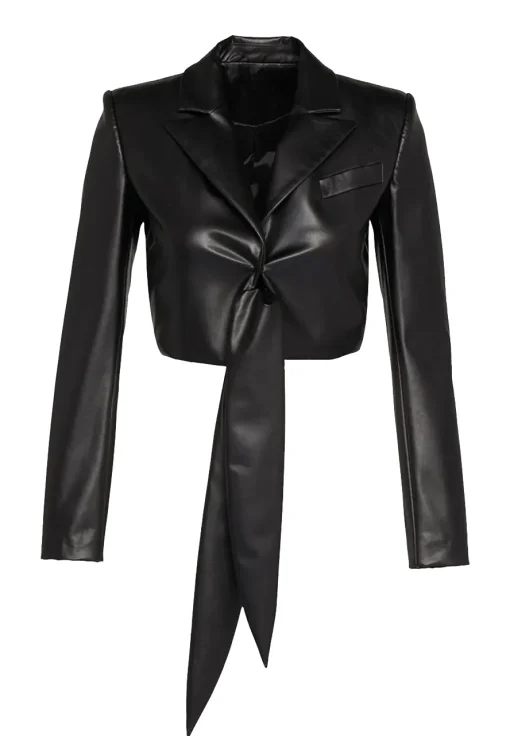 womens-tie-detailed-black-faux-leather-jacket