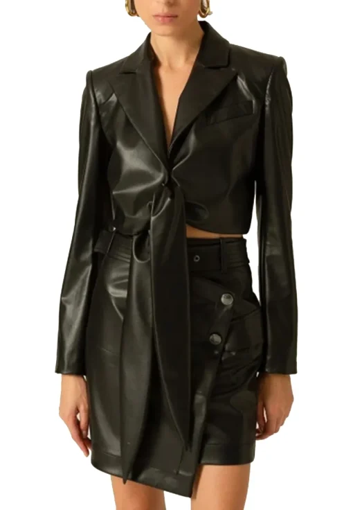 womens-tie-detailed-black-faux-leather-jacket