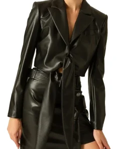 womens-tie-detailed-black-faux-leather-jacket