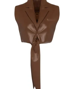womens-tie-detailed-brown-faux-leather-vest