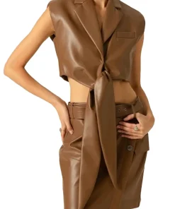 womens-tie-detailed-brown-faux-leather-vest