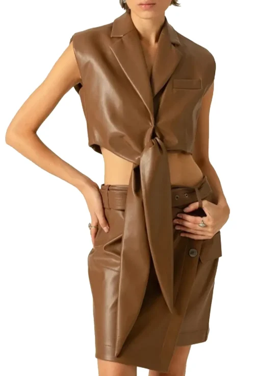 womens-tie-detailed-brown-faux-leather-vest