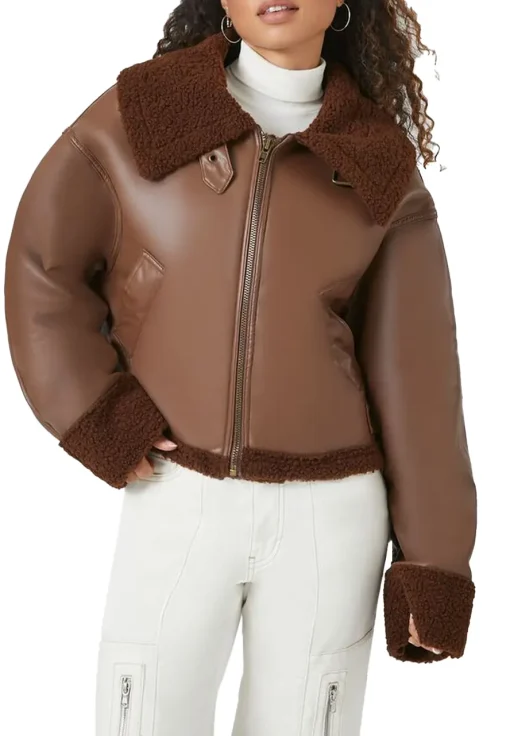 womens-zip-up-brown-faux-leather-shearling-bomber-jacket