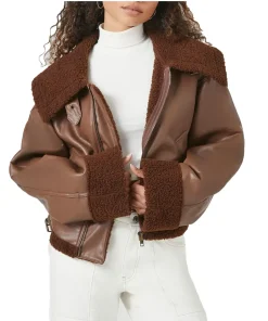 womens-zip-up-brown-faux-leather-shearling-bomber-jacket