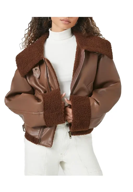 womens-zip-up-brown-faux-leather-shearling-bomber-jacket