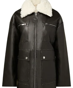womens-zip-up-brown-faux-leather-shearling-collar-jacket