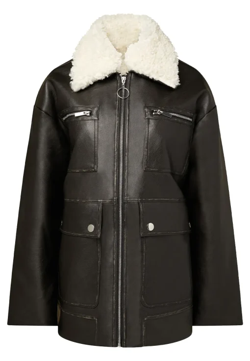 womens-zip-up-brown-faux-leather-shearling-collar-jacket