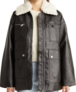 womens-zip-up-brown-faux-leather-shearling-collar-jacket