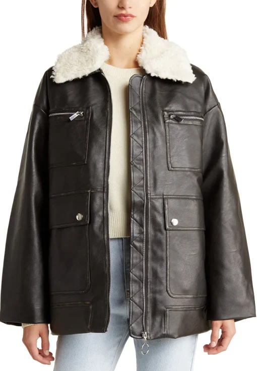 womens-zip-up-brown-faux-leather-shearling-collar-jacket