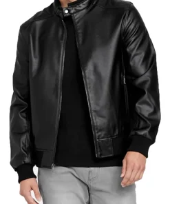 mens-black-farron-faux-leather-bomber-jacket
