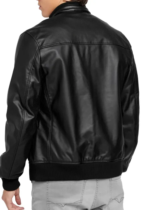 mens-black-farron-faux-leather-bomber-jacket
