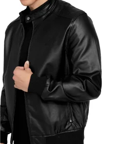 mens-black-farron-faux-leather-bomber-jacket