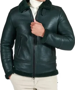 mens-buckle-collar-green-faux-leather-shearling-jacket