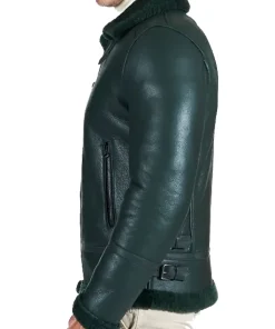 mens-buckle-collar-green-faux-leather-shearling-jacket
