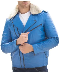 mens-classic-blue-faux-leather-biker-jacket-with-fur-collar