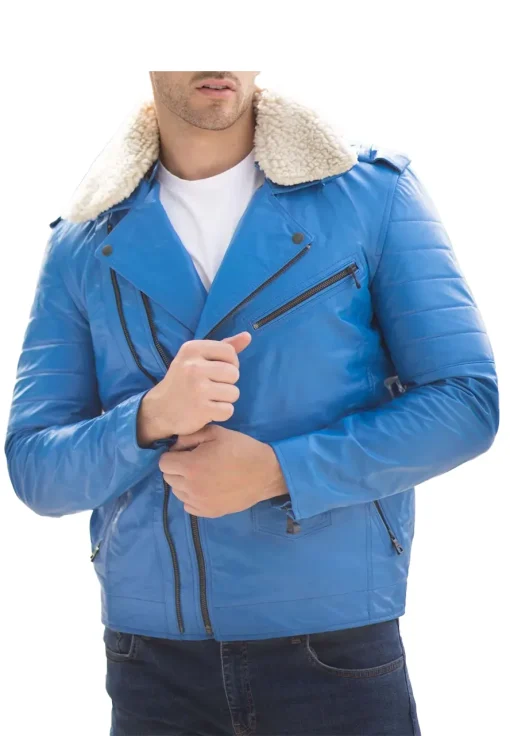 mens-classic-blue-faux-leather-biker-jacket-with-fur-collar