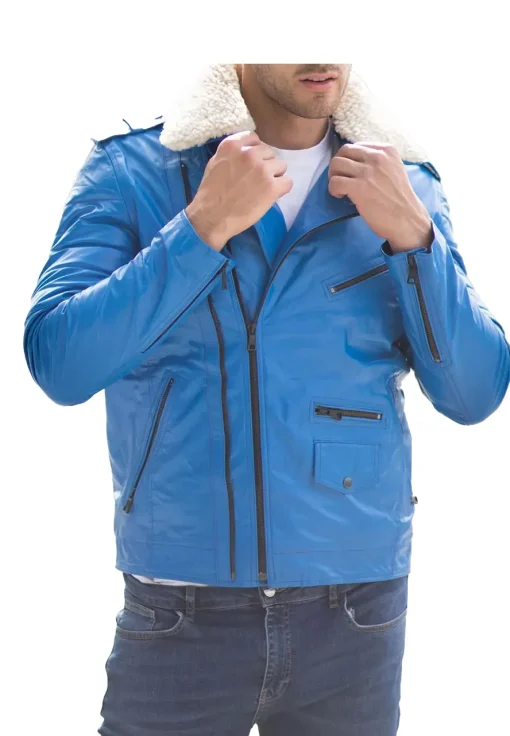 mens-classic-blue-faux-leather-biker-jacket-with-fur-collar