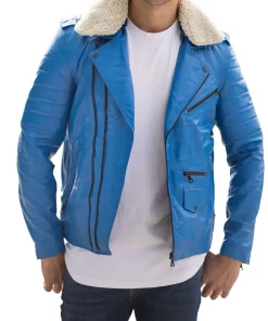 mens-classic-blue-faux-leather-biker-jacket-with-fur-collar