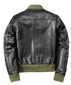 mens-green-rib-black-faux-leather-bomber-jacket