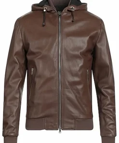 mens-hooded-collar-brown-faux-leather-bomber-jacket