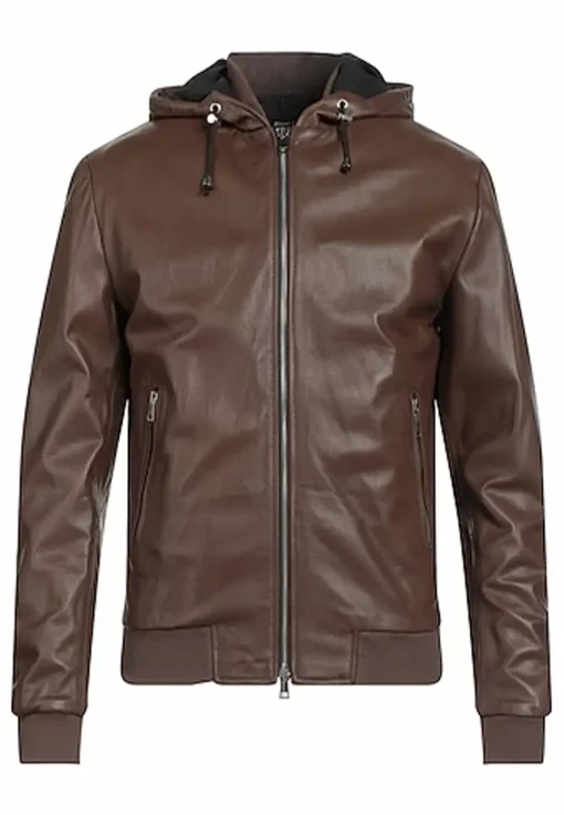 mens-hooded-collar-brown-faux-leather-bomber-jacket