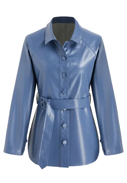 womens-belted-blue-faux-leather-jacket