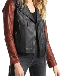 womens-black-faux-leather-biker-jacket-with-brown-sleeves