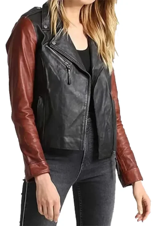 womens-black-faux-leather-biker-jacket-with-brown-sleeves