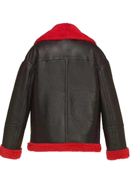 womens-black-faux-leather-red-shearling-jacket